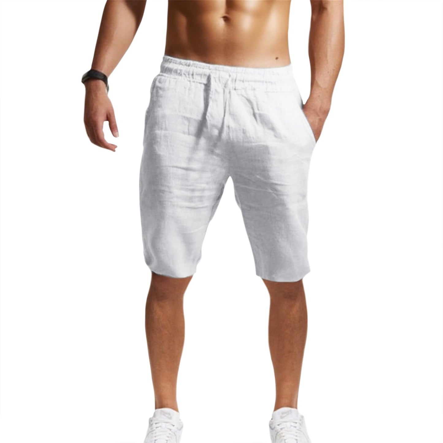 GYMTSL Mens Linen Shorts Casual Loose Fit Elastic Drawstring Waist Straight Leg Summer Beach Vacation Bermuda Shorts