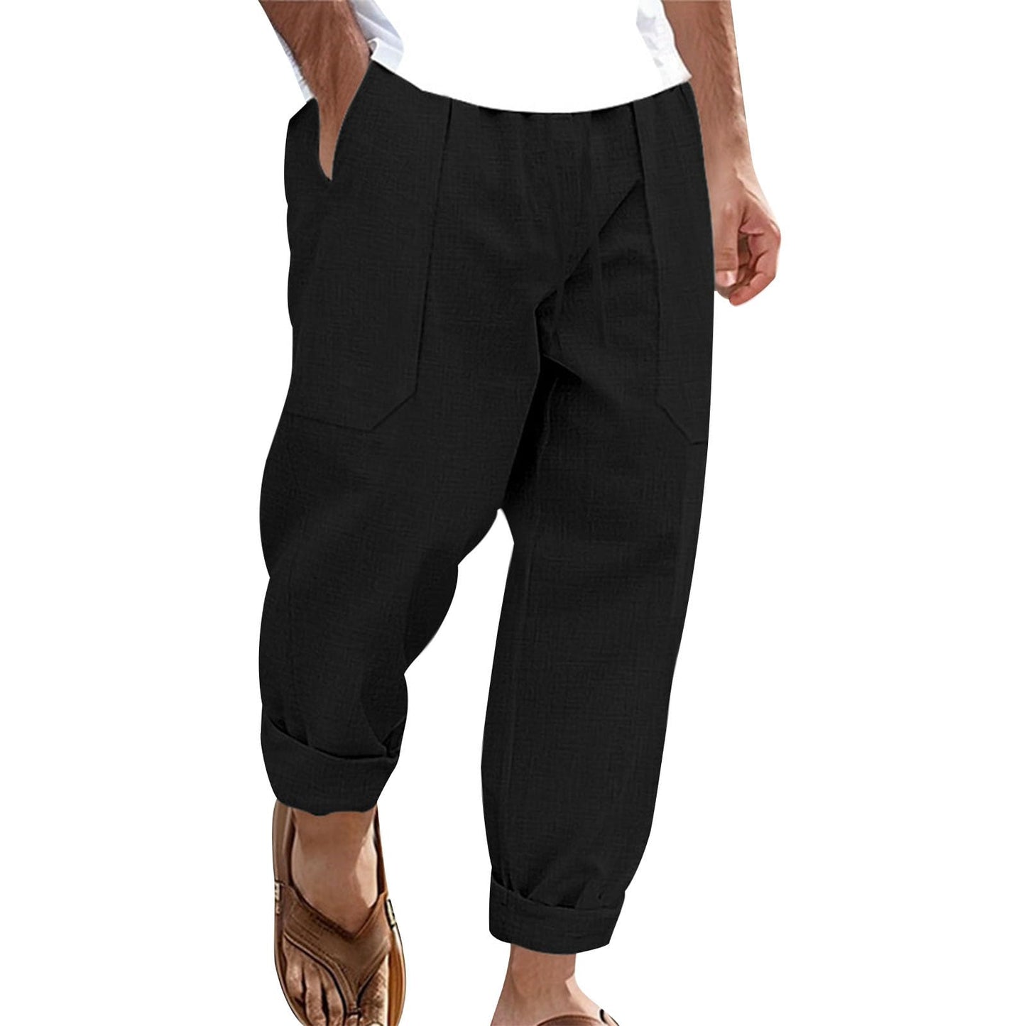 gukoo Linen Pants Men Summer Lightweight Casual Relaxed Fit Elastic Waist Yoga Travel Vacation Beach Pants with Pockets