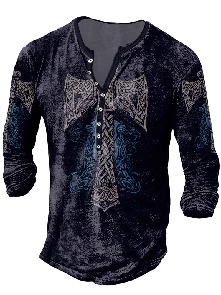 JiffPom Mens Henley Shirts Christian Shirt Jesus Cross Retro Long Sleeve Casual Button Down Washed T-Shirts Boy's Tops