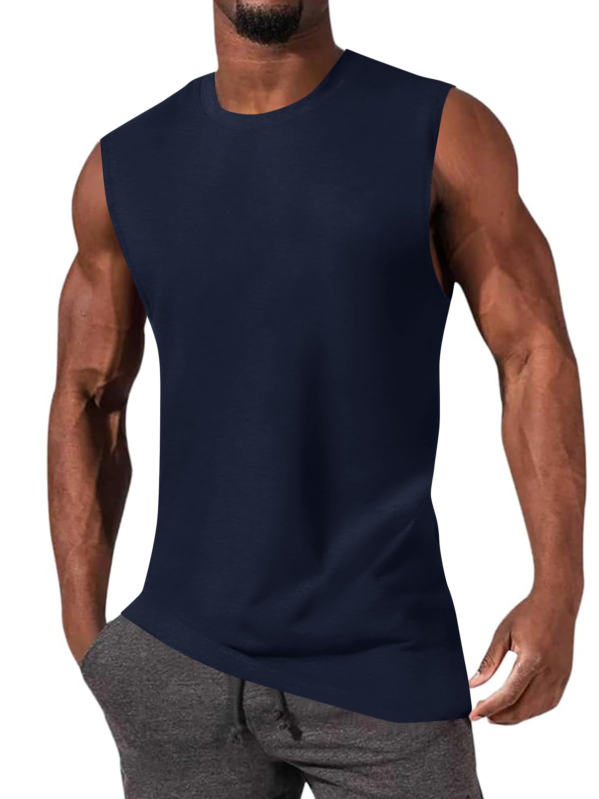 JiffPom Mens Gym Workout Sleeveless T-Shirts Casual Tank Tops Muscle Cut Off Shirts