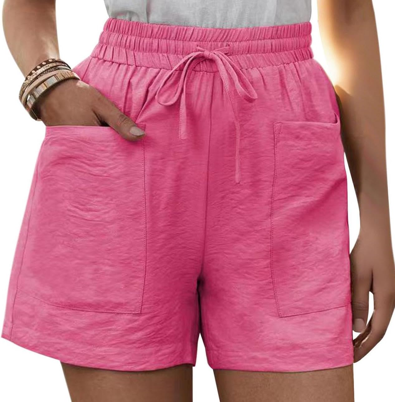 GYMDOG Drawstring Shorts for Women Plus Size Summer Casual Lightweight Elastic Waist Shorts with Pockets