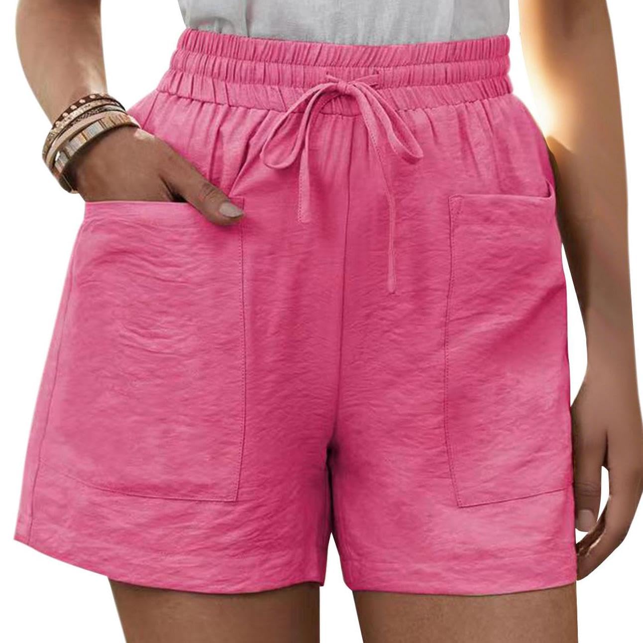 GYMDOG Drawstring Shorts for Women Plus Size Summer Casual Lightweight Elastic Waist Shorts with Pockets