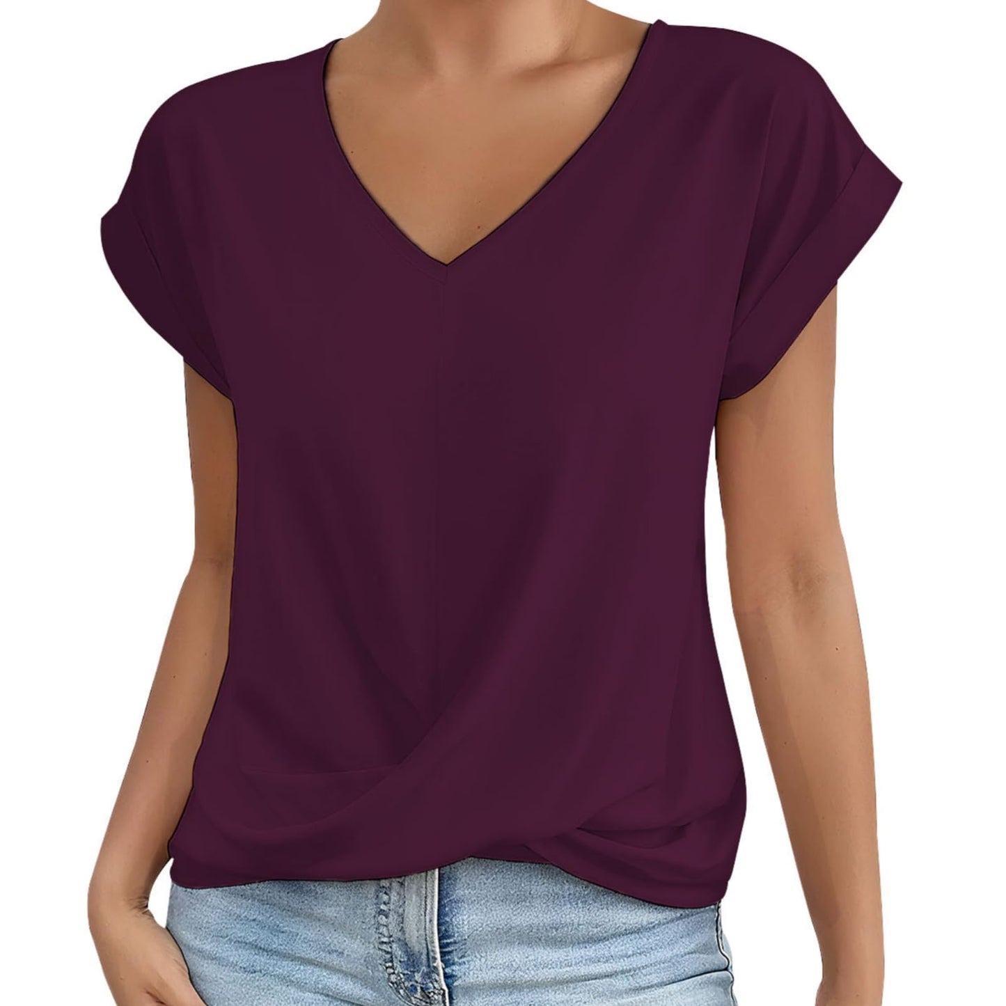 Alivebody Shirts for Women Summer Tops 2025 V Neck Blouse Short Sleeve Casual Polyester Fashion T-Shirts