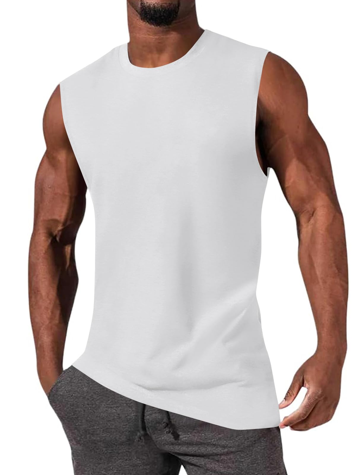 JiffPom Mens Gym Workout Sleeveless T-Shirts Casual Tank Tops Muscle Cut Off Shirts