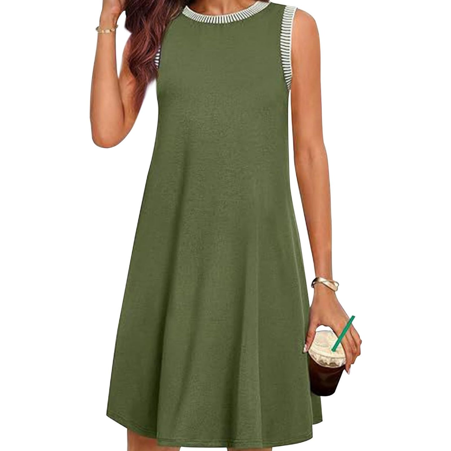 GYMBULL Summer Spring Fashion Casual Sundress for Women 2025 Beach Vacation Sleeveless Tank Crewneck Coverup Midi Dresses