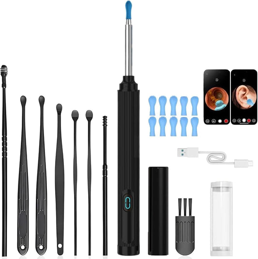 gukoo 10MP HD Ear Cleaner with Camera and Light, 2-in-1 Ear Wax Removal Kit with Camera, Precision Tweezers & Silicone Scoop, Wireless & Easy to Use, IP67 Waterproof Lens (Black)