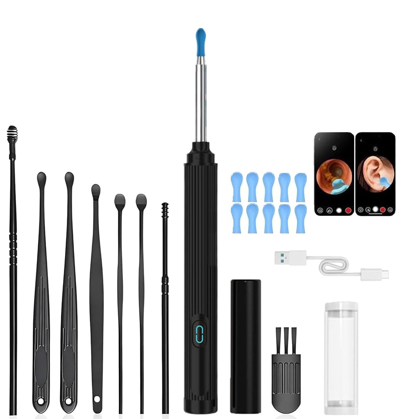 gukoo 10MP HD Ear Cleaner with Camera and Light, 2-in-1 Ear Wax Removal Kit with Camera, Precision Tweezers & Silicone Scoop, Wireless & Easy to Use, IP67 Waterproof Lens (Black)