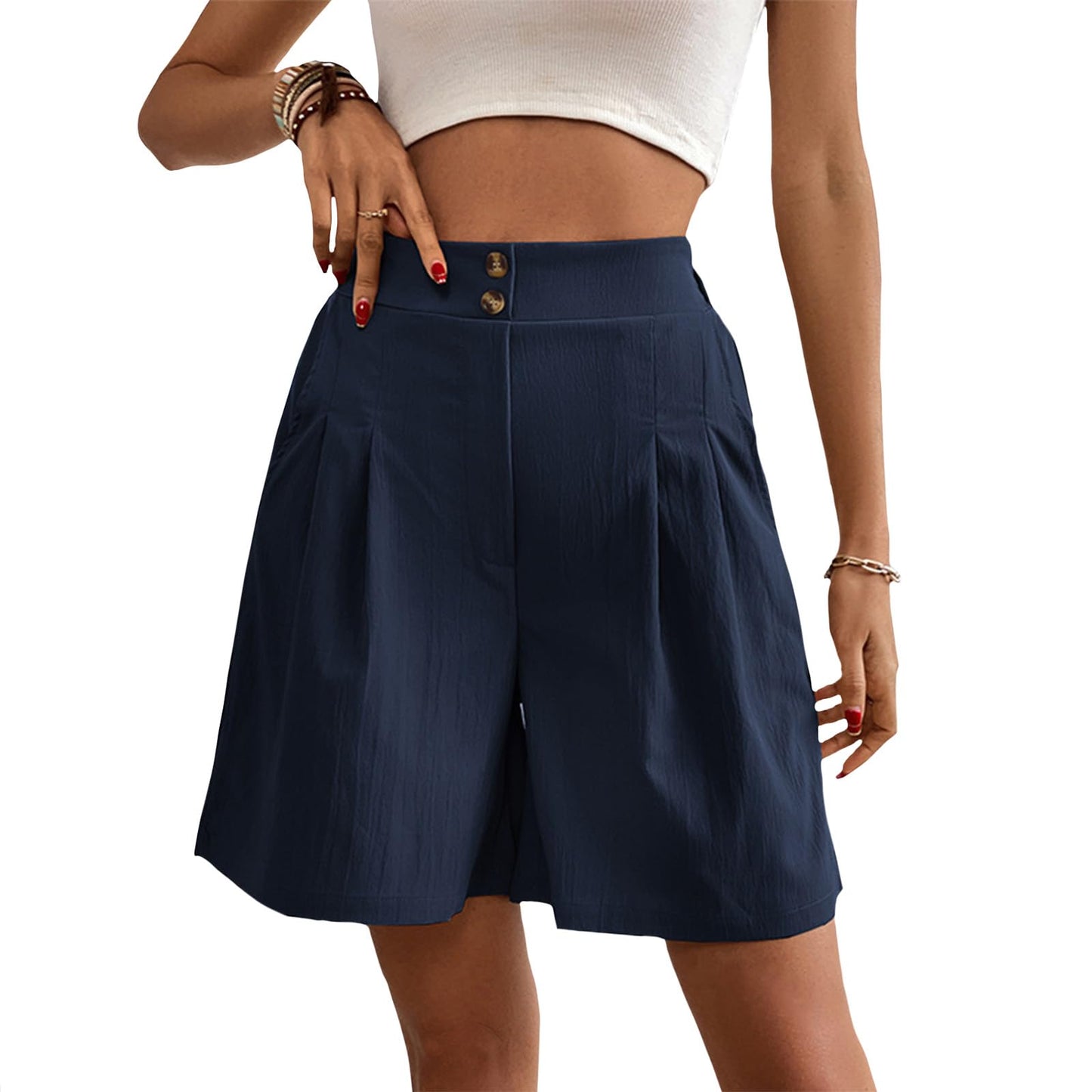 GYMTSL Bermuda Shorts for Women Summer Knee Length Wide Leg High Elastic Waisted Casual Loose Fit Cargo Shorts with Pockets