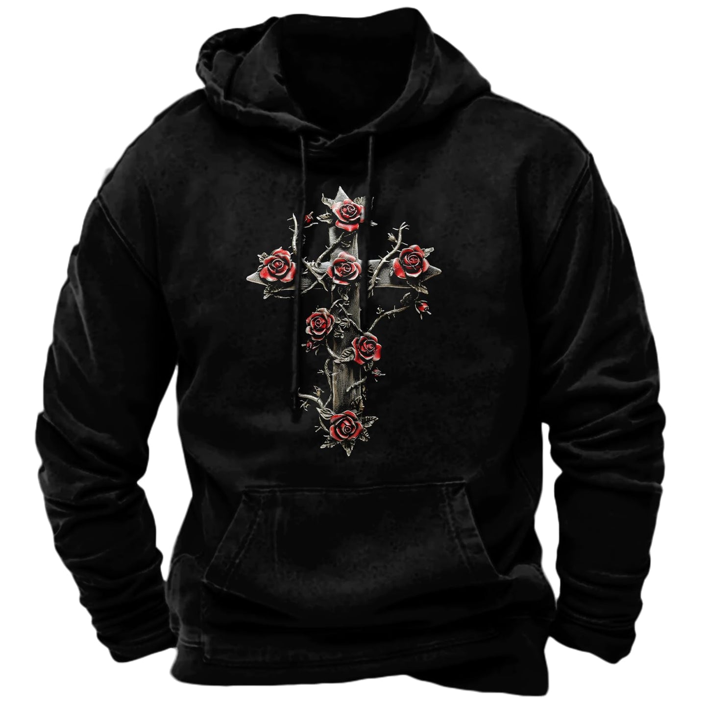 JiffPom Men's Christian Hoodies Pullover Retro Jesus Print Hooded Sweatshirts Casual Long Sleeve Drawstring Faith Hoodies