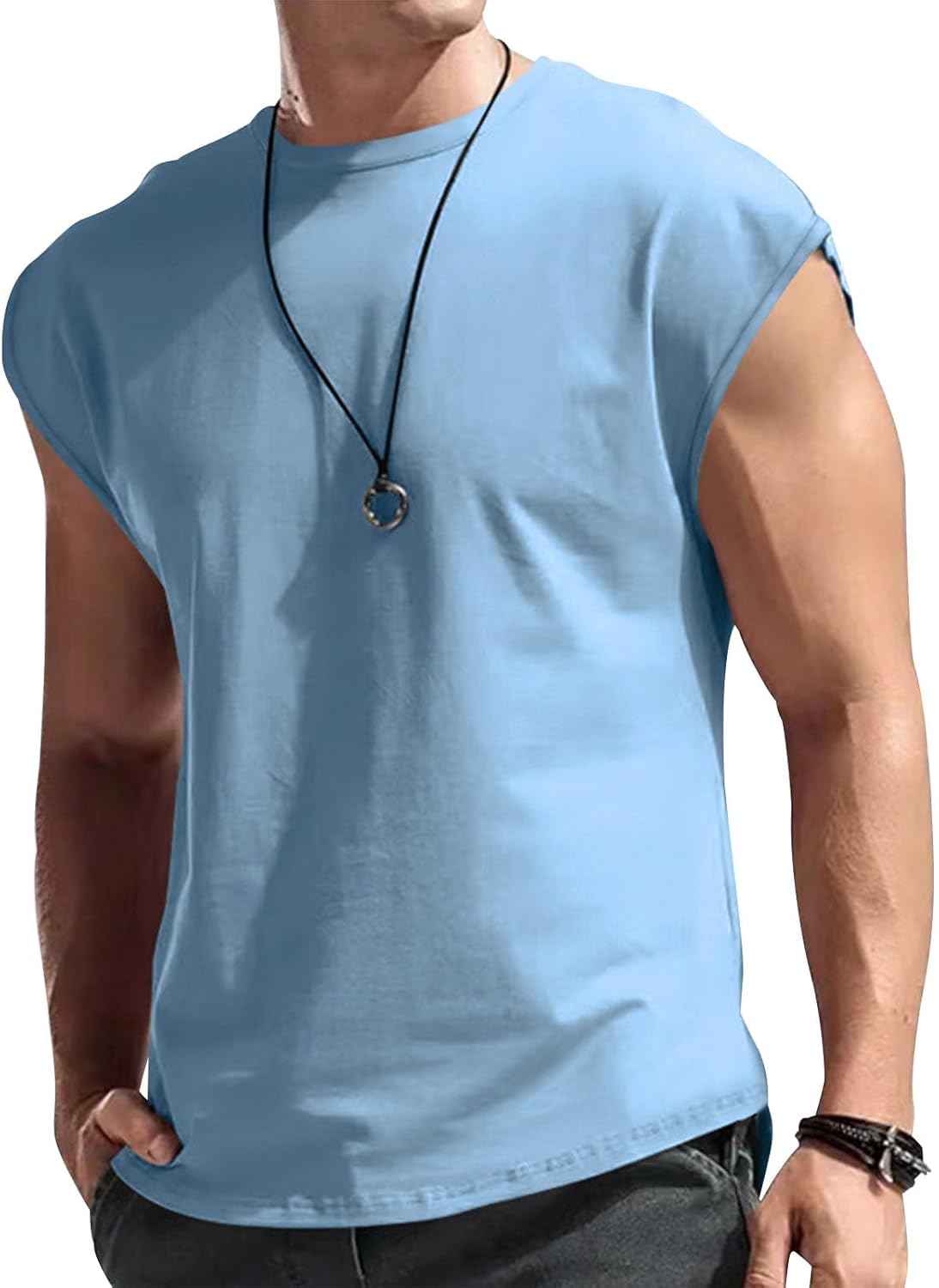 Reigee Mens Sleeveless Tank Tops Workout Shirts Muscle Gym T Shirts Gym Summer Casual Cut Off Tee