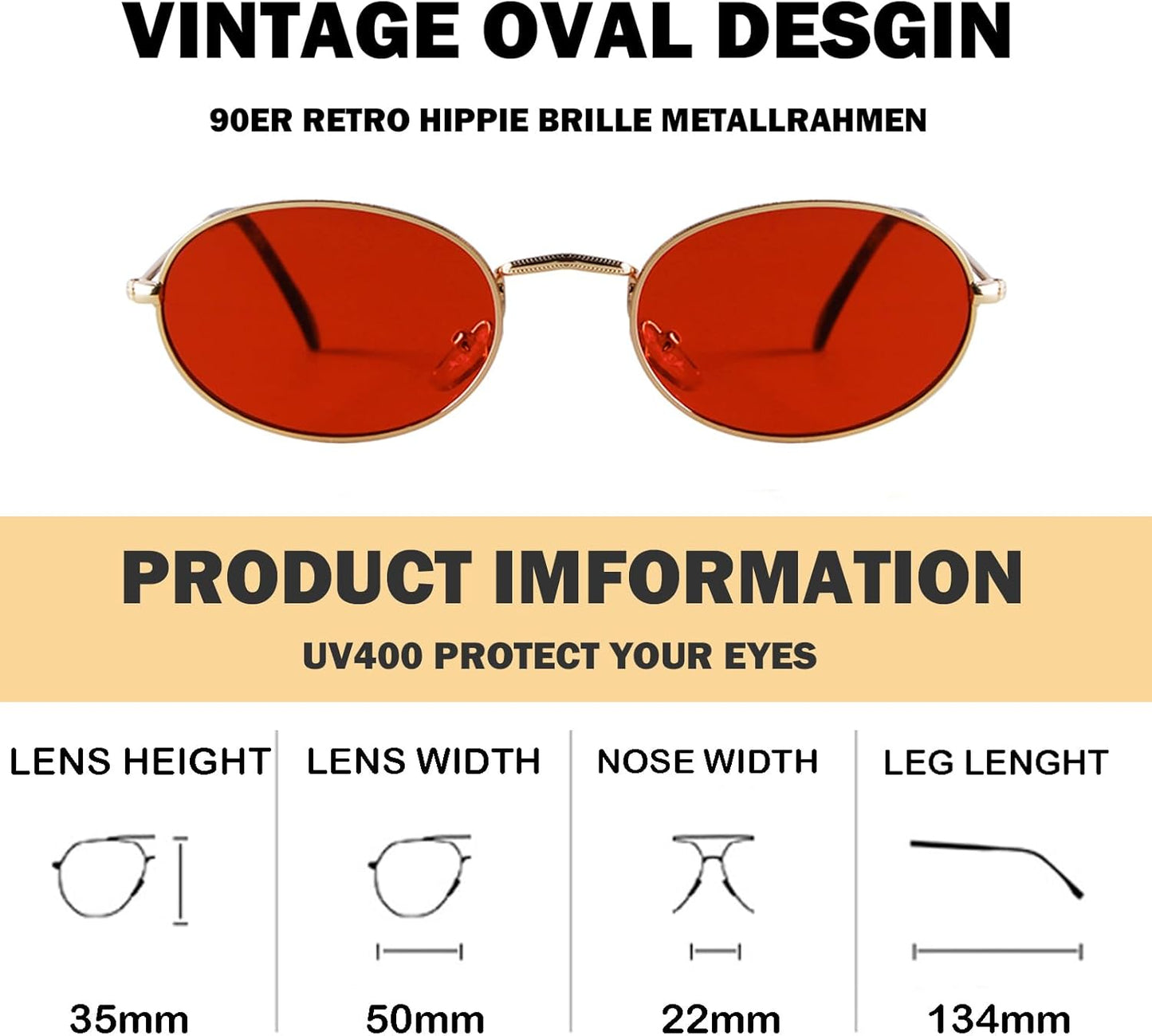 Embryform Retro Oval Sunglasses for Women Men Vintage 90s Hippie sunglasses Classic Metal Frame Eyeglasses