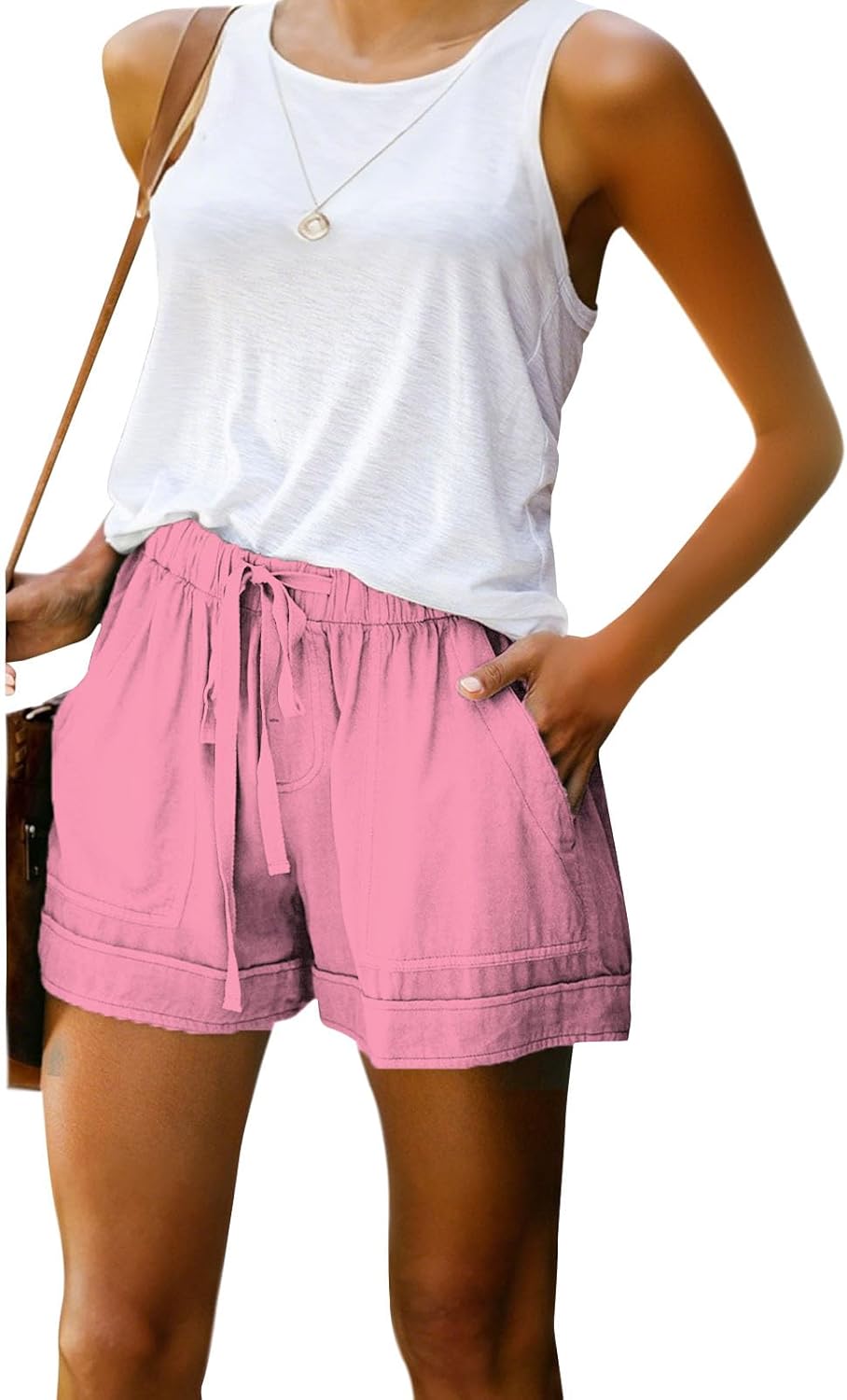 GYMBULL Womens Summer Casual Shorts Fashion Drawstring Elastic Waist Solid Color Comfy Soft Shorts with Pockets