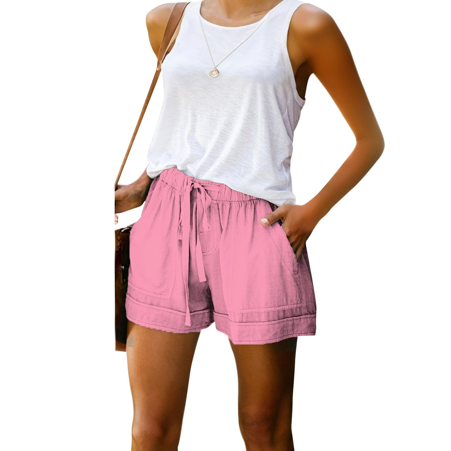 GYMBULL Womens Summer Casual Shorts Fashion Drawstring Elastic Waist Solid Color Comfy Soft Shorts with Pockets