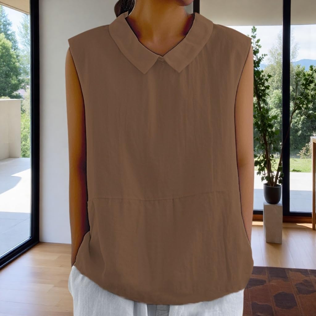 Embryform Womens Summer Sleeveless Shirt Fashion Cotton Collared Blouse Casual Tank Tops Casual Shirts