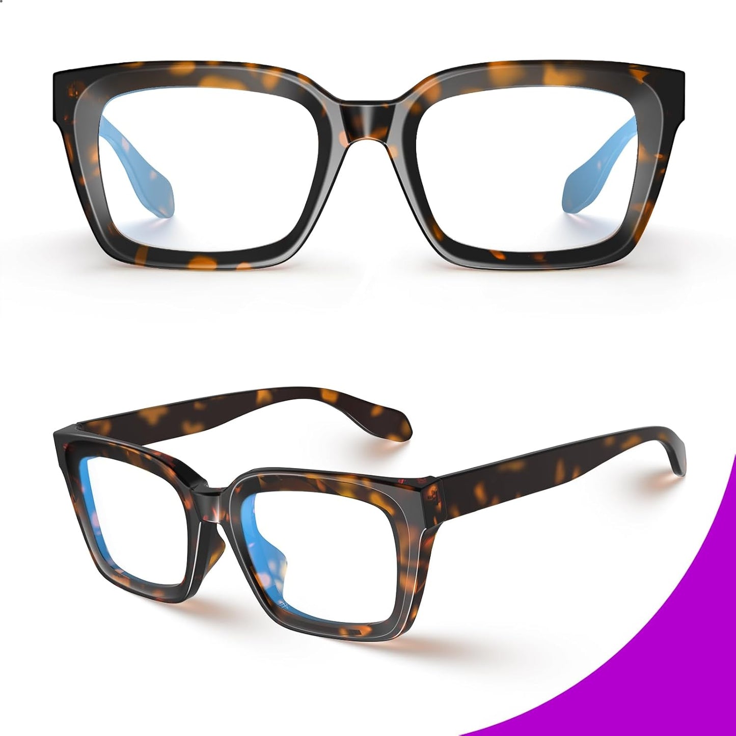 JiffPom Chunky Square Blue Light Blocking Glasses with Anti Computer Glare for Working Women Men MONTANA