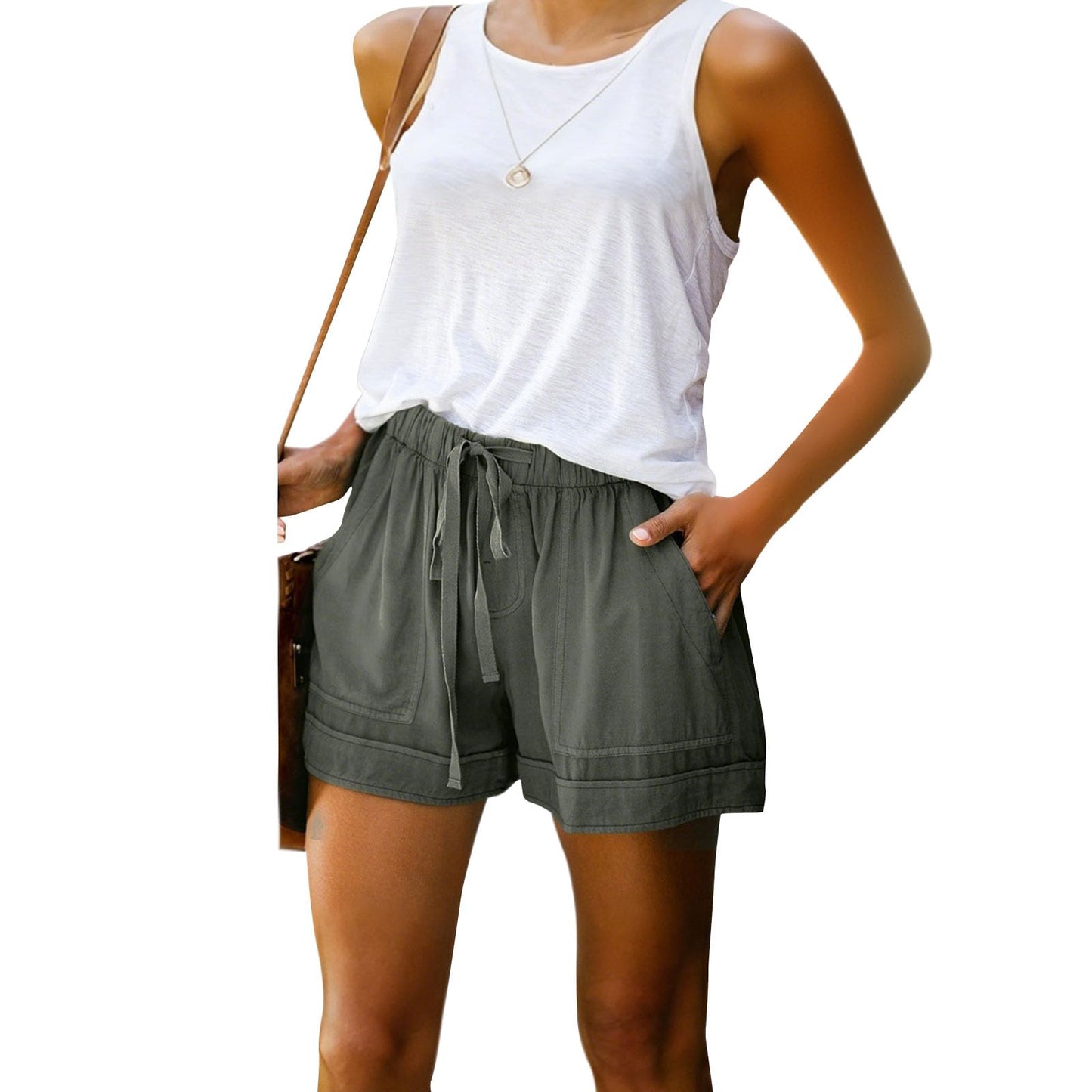 GYMBULL Womens Summer Casual Shorts Fashion Drawstring Elastic Waist Solid Color Comfy Soft Shorts with Pockets