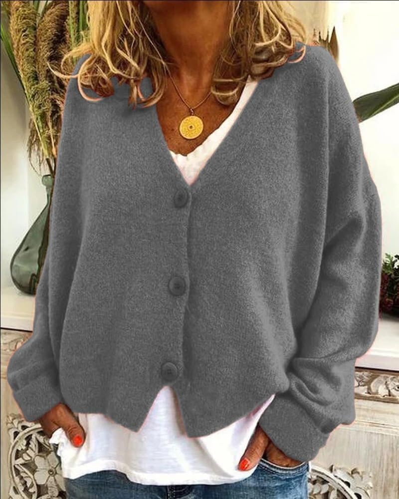 GYMTANK Women's V-Neck Cardigan | Lightweight Knit Button Down Fall Sweater | Casual Soft Open Front Sweater
