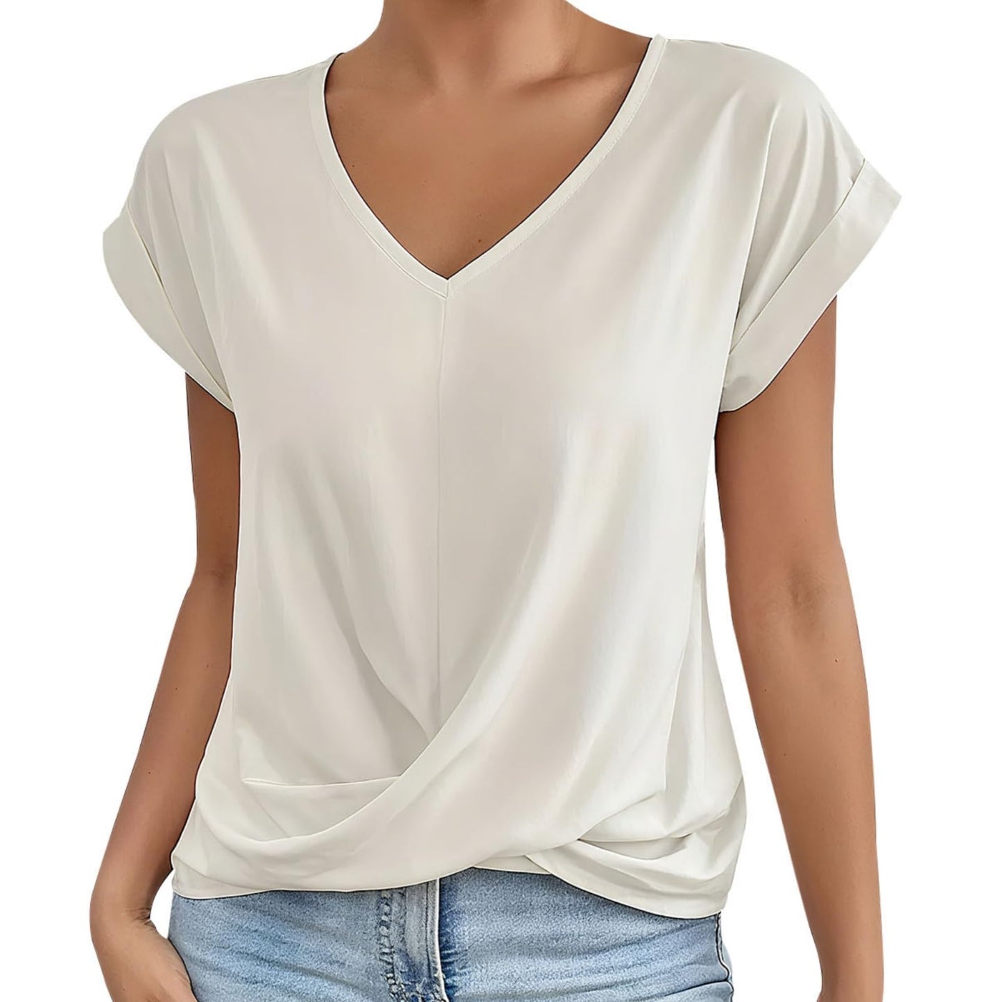 Alivebody Shirts for Women Summer Tops 2025 V Neck Blouse Short Sleeve Casual Polyester Fashion T-Shirts