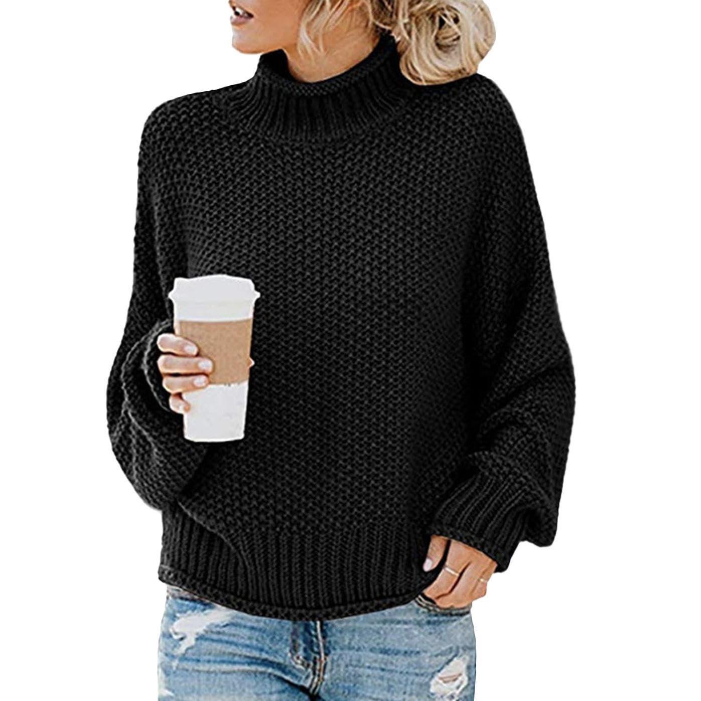 WAZZAP Women Sweater for Autumn Winter Casual Trendy Lightweight Tops Long Cuffed Sleeve Mock Neck Sweater