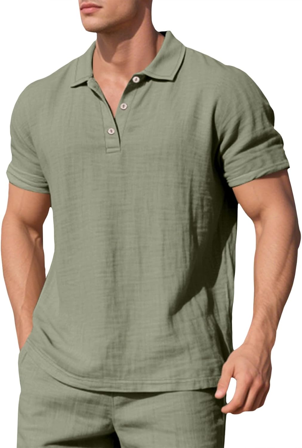 Embryform Mens Shirts Breathable Casual Linen Short Sleeve Lapel V Neck Button Down Basic Polo Shirts Lightweight Summer Tops