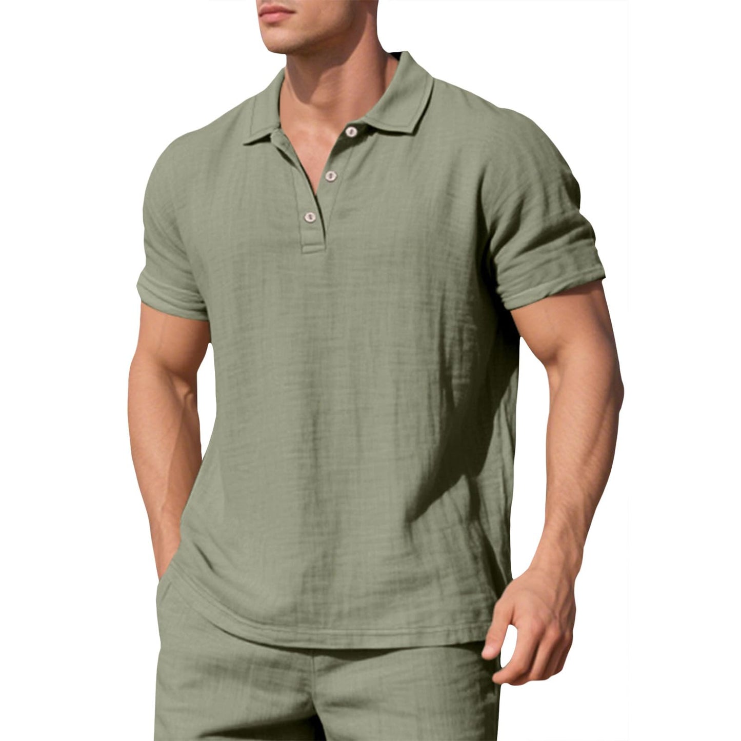 Embryform Mens Shirts Breathable Casual Linen Short Sleeve Lapel V Neck Button Down Basic Polo Shirts Lightweight Summer Tops
