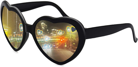 JiffPom Heart Sunglasses for Women Men Festival Party Rave Light Changing Heart Effect Diffraction Glasses UV400 Protection
