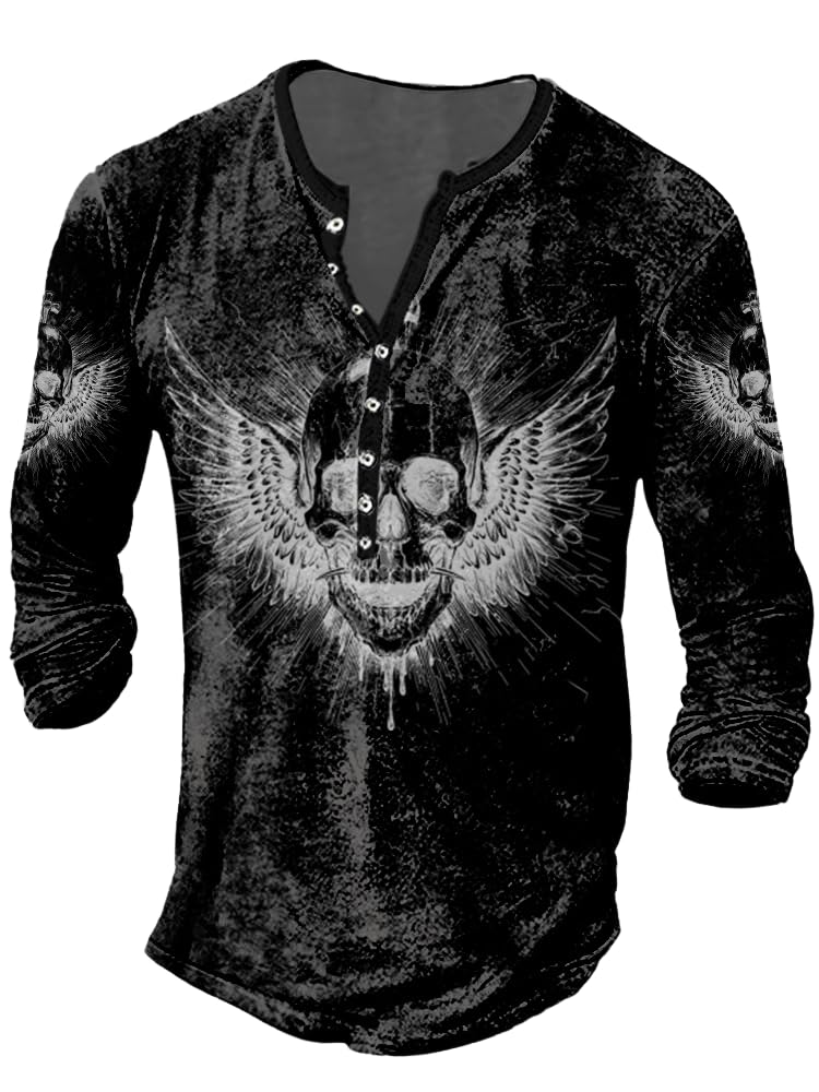 JiffPom Mens Henley Shirts Christian Shirt Jesus Cross Retro Long Sleeve Casual Button Down Washed T-Shirts Boy's Tops