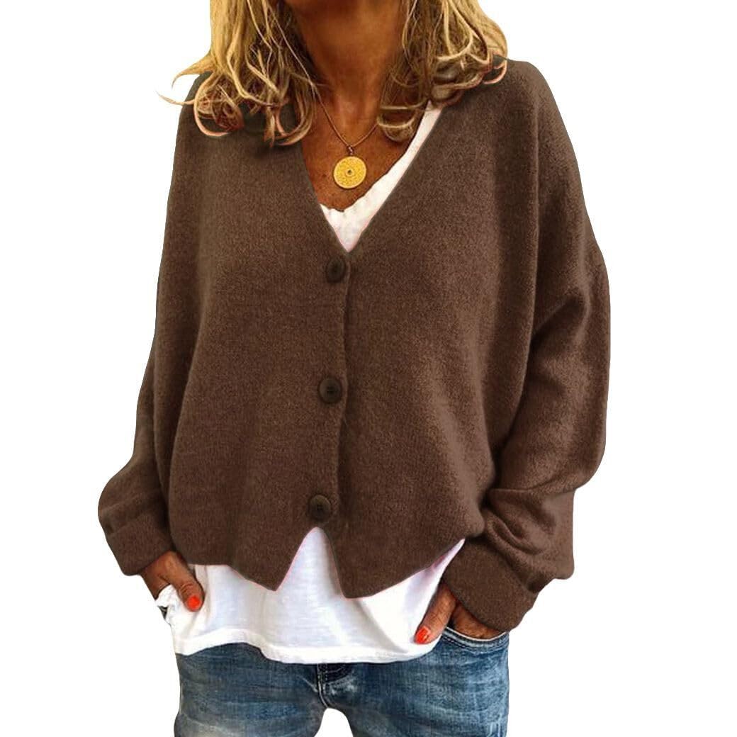 GYMTANK Women's V-Neck Cardigan | Lightweight Knit Button Down Fall Sweater | Casual Soft Open Front Sweater
