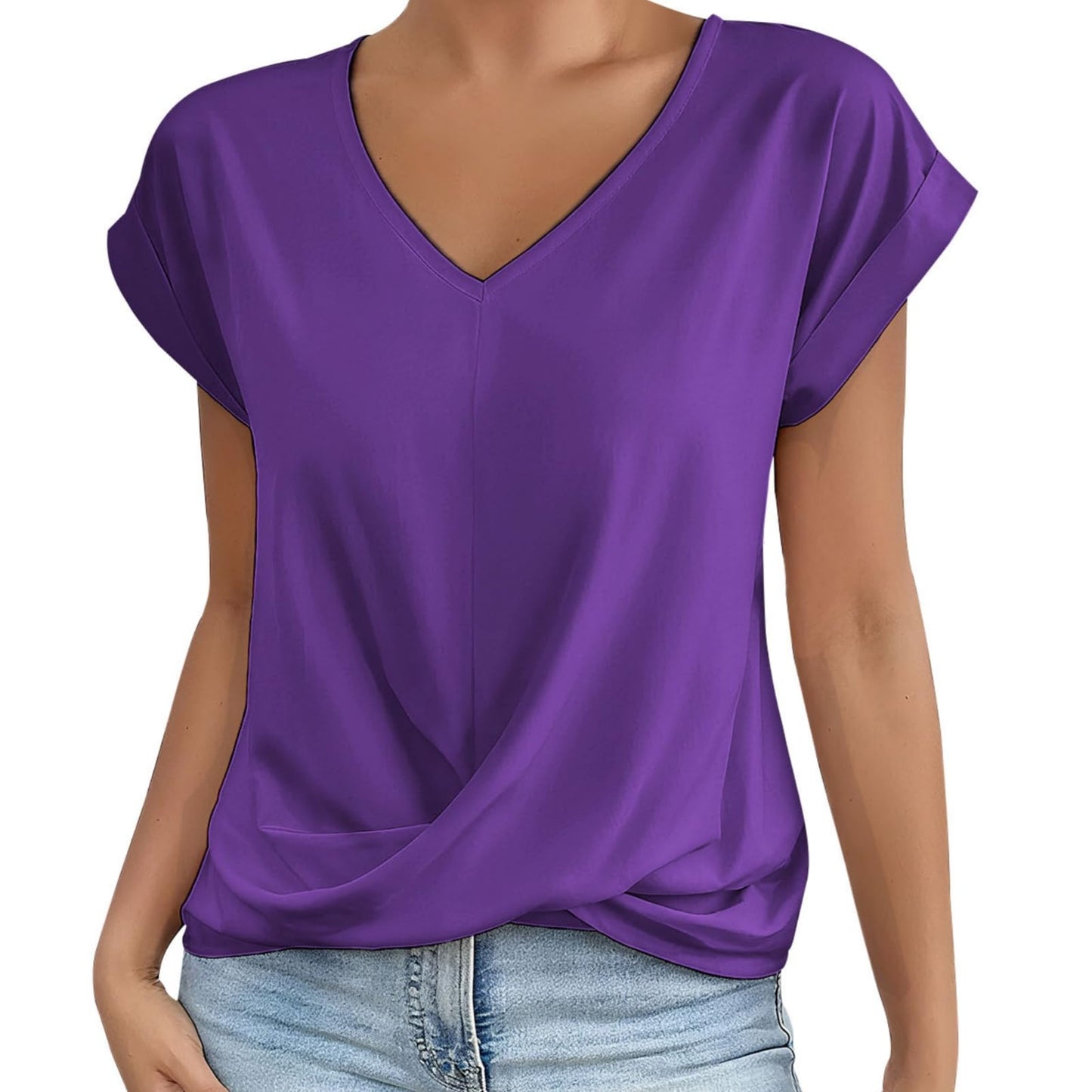 Alivebody Shirts for Women Summer Tops 2025 V Neck Blouse Short Sleeve Casual Polyester Fashion T-Shirts