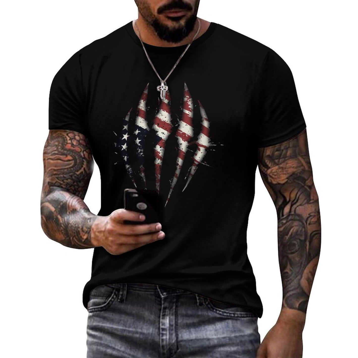 NAVARCH American Flag Shirt for Men Short Sleeve Crewneck Casual Stylish Summer Shirts Graphic Skull Print T-Shirt Tops