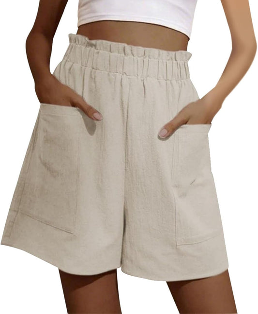 Reigee Womens Plus Size Summer 2025 Vintage Baggy Casual Shorts with Pockets Fashion Elastic Waist Casual Loose Pants