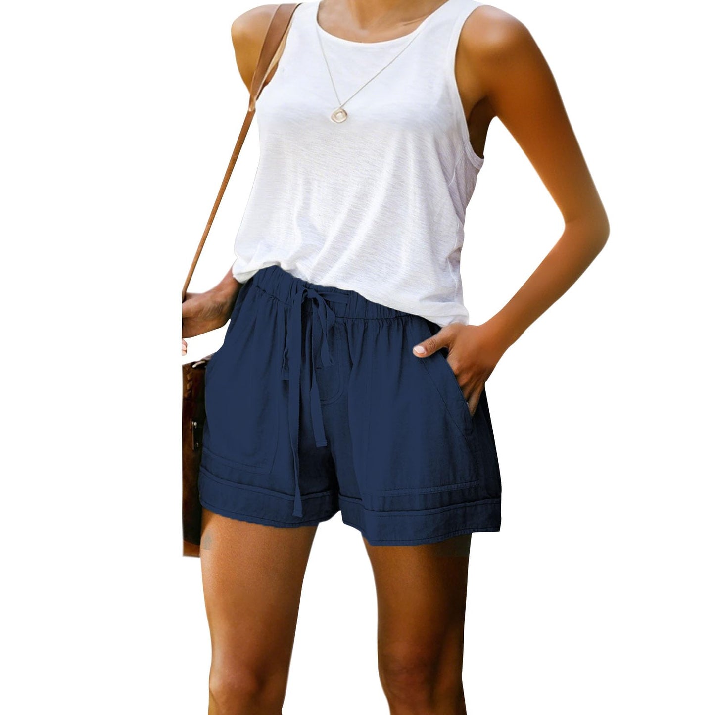 GYMBULL Womens Summer Casual Shorts Fashion Drawstring Elastic Waist Solid Color Comfy Soft Shorts with Pockets