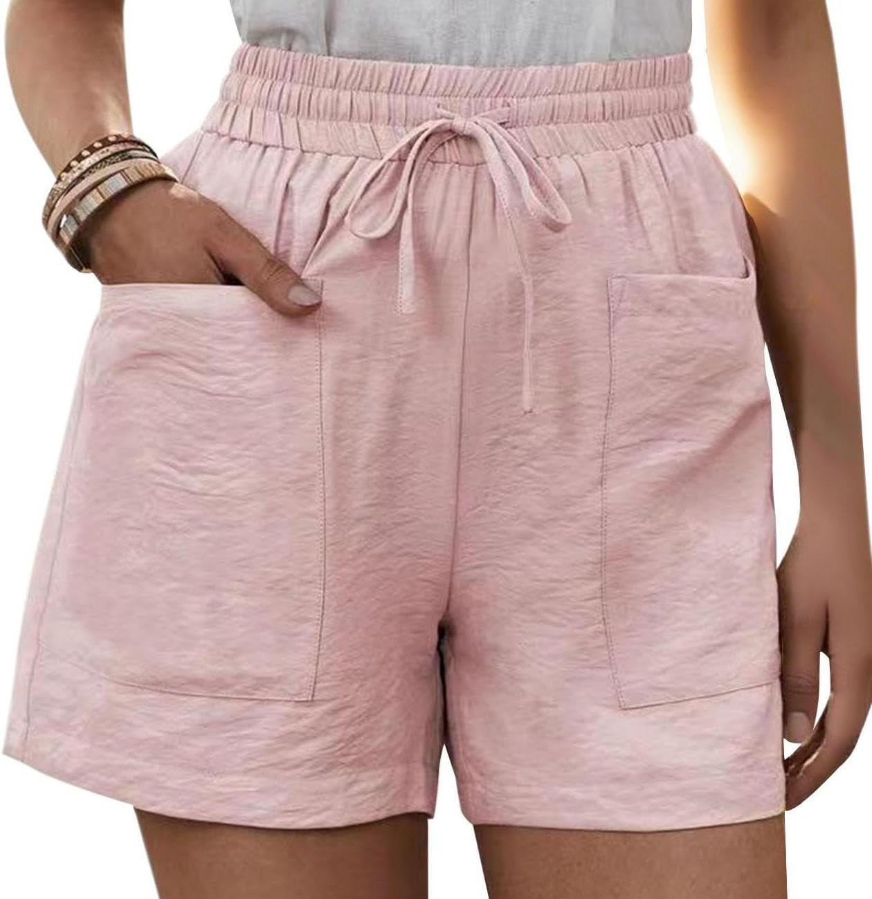 GYMDOG Drawstring Shorts for Women Plus Size Summer Casual Lightweight Elastic Waist Shorts with Pockets