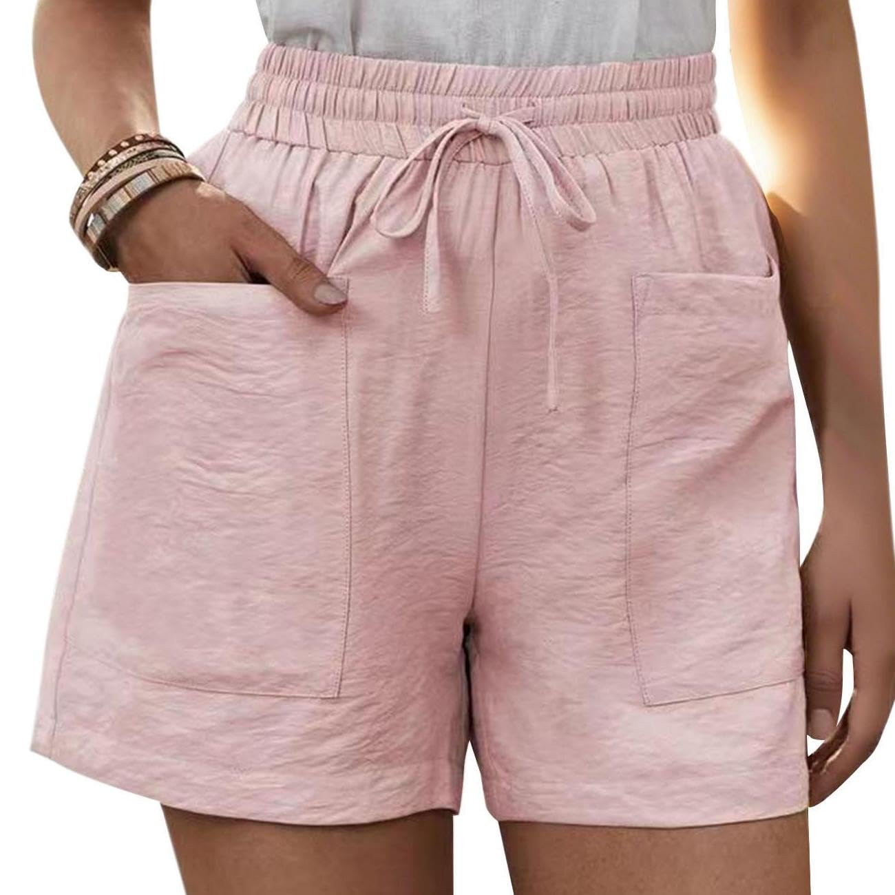 GYMDOG Drawstring Shorts for Women Plus Size Summer Casual Lightweight Elastic Waist Shorts with Pockets