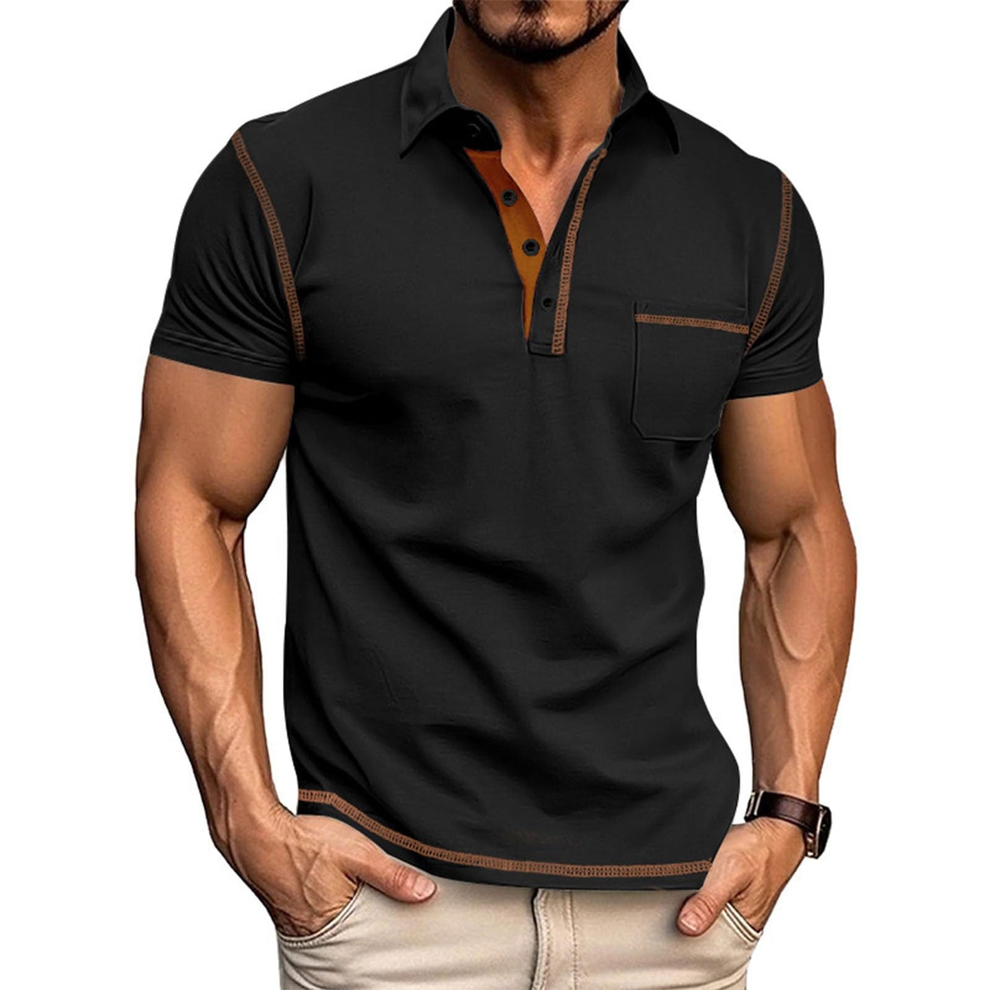 FONDBERYL Mens Polo Shirts Casual Regular Fit Shorts Sleeve Summer Shirt Classic Collared Button Golf Shirts with Pocket