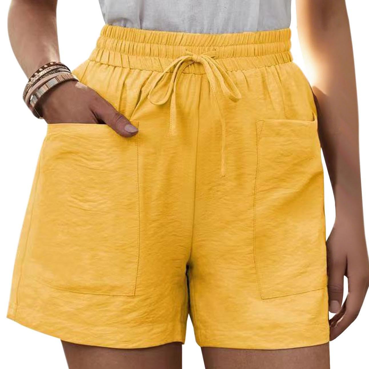 GYMDOG Drawstring Shorts for Women Plus Size Summer Casual Lightweight Elastic Waist Shorts with Pockets