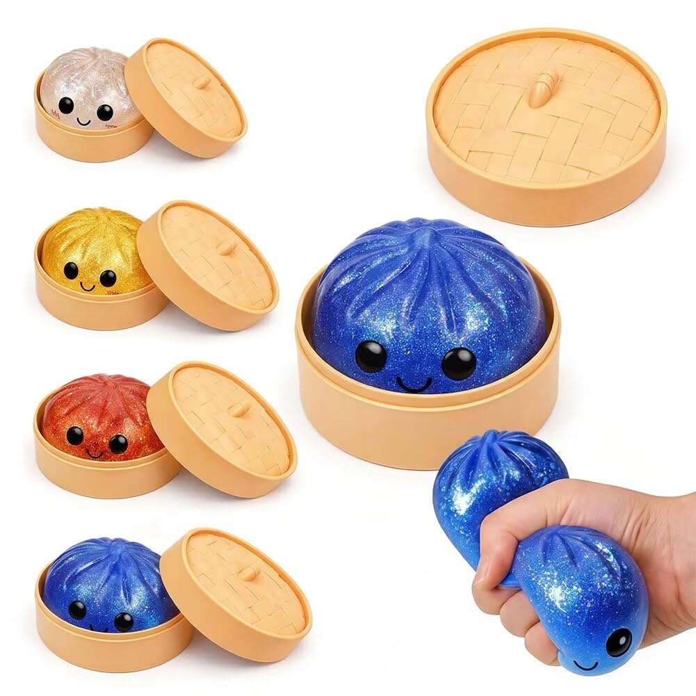 Kribee Dumpling Squishies，Glitter Dumpling Mystery Box，Colorful Dumplings Stress Balls Fidget Sensory Toy， Easter Basket Stuffers ，Squeeze Desk Toys for Stress Relief