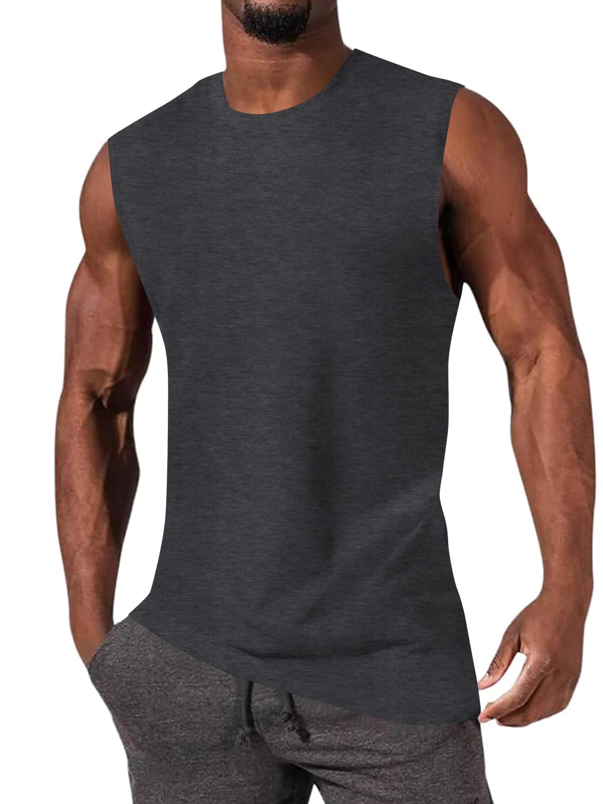 JiffPom Mens Gym Workout Sleeveless T-Shirts Casual Tank Tops Muscle Cut Off Shirts