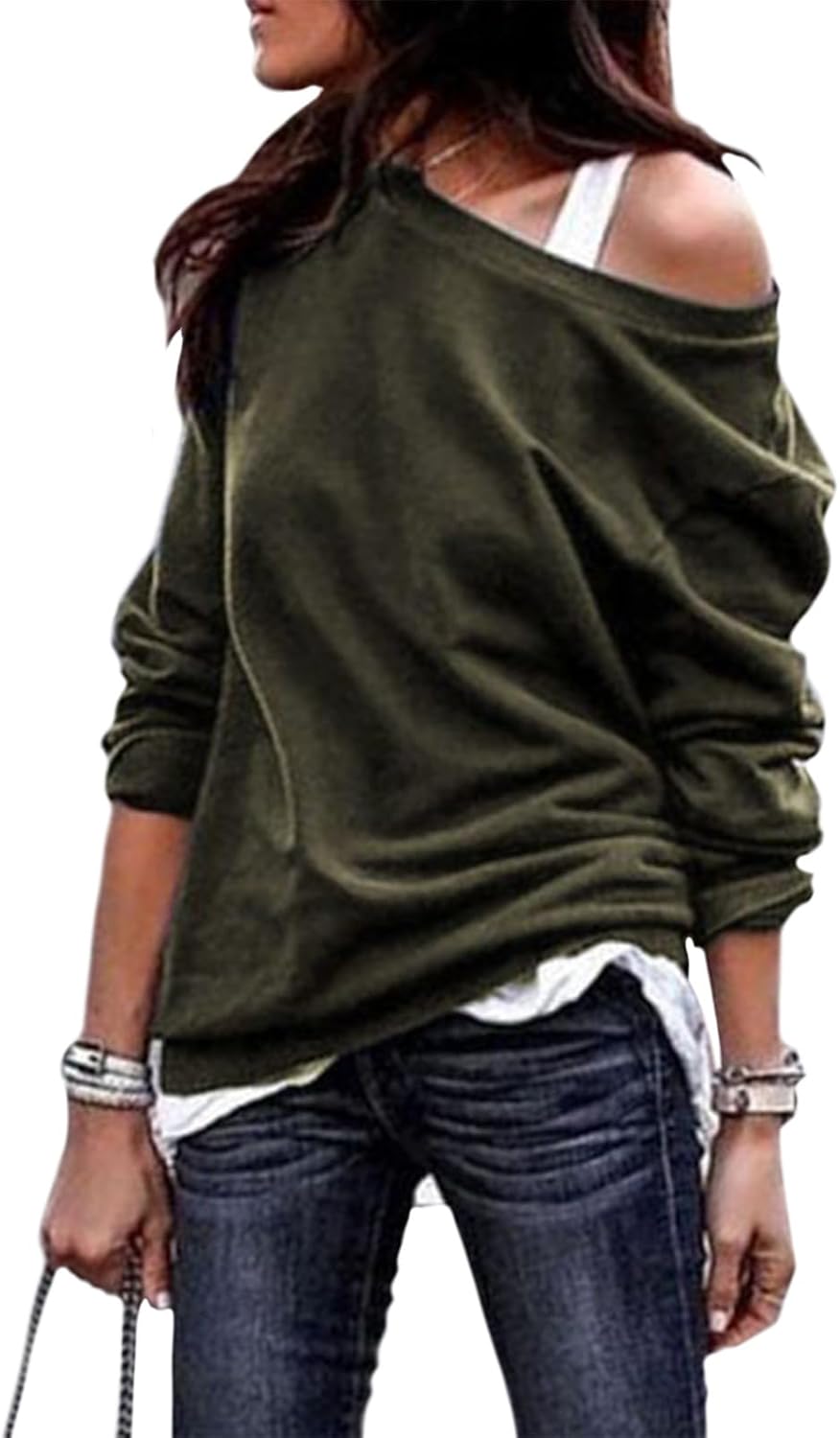 WAZZAP Off Shoulder Sweatshirt for Women, Baggy Oversized Crewneck Long Sleeve Shirt Loose Fit 2026 Fashion Tunic Tops