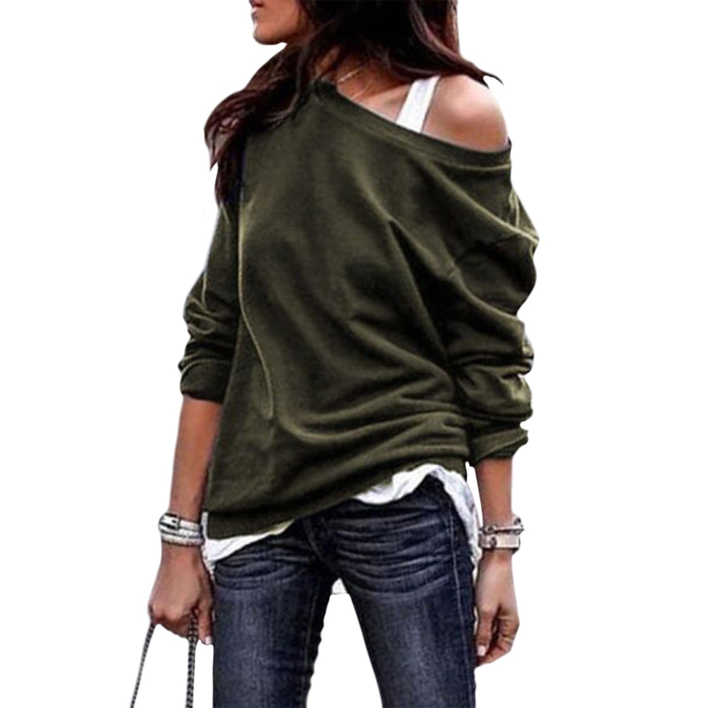 WAZZAP Off Shoulder Sweatshirt for Women, Baggy Oversized Crewneck Long Sleeve Shirt Loose Fit 2026 Fashion Tunic Tops
