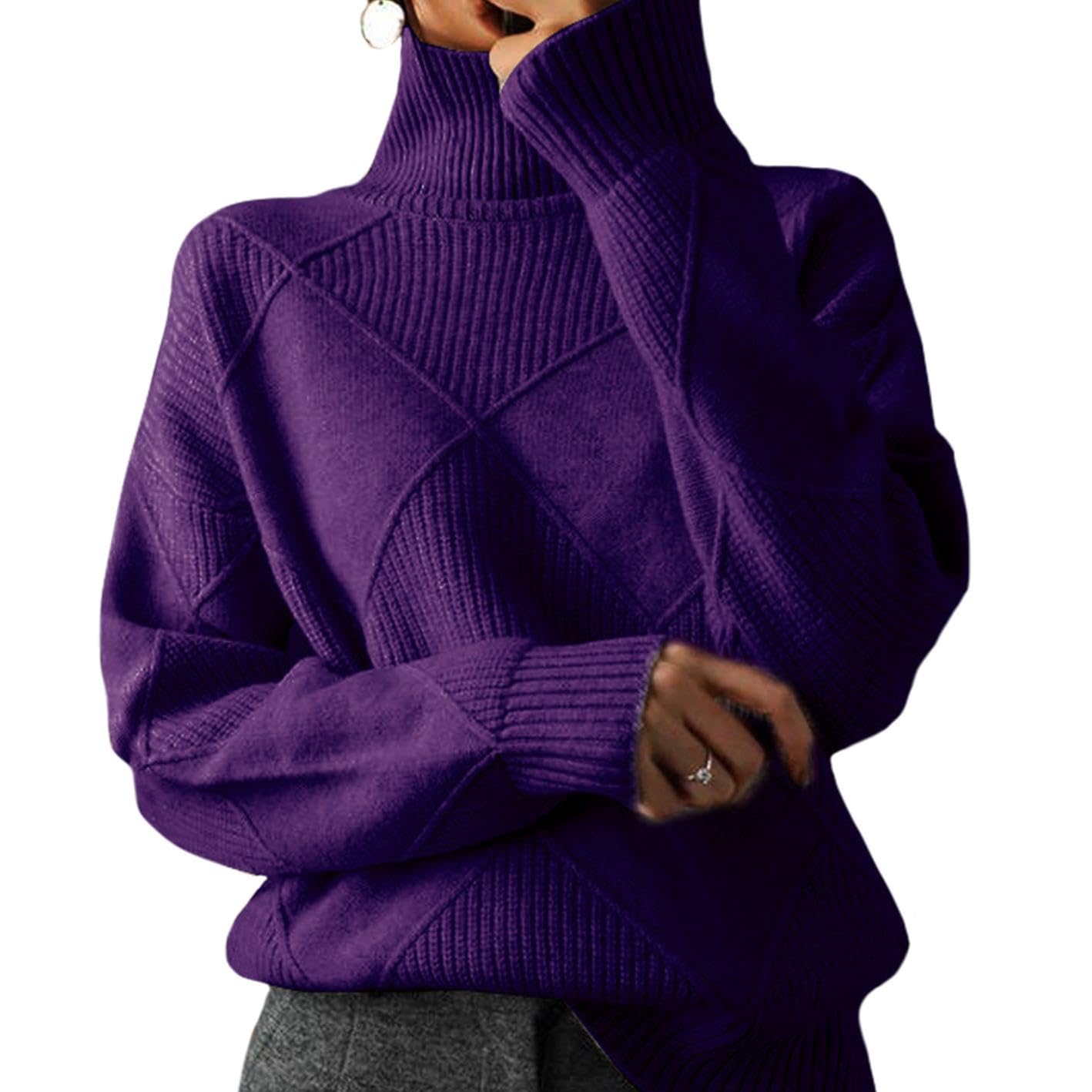 WAZZAP Sweaters for Women Fall Winter Turtleneck Long Sleeve Casual Loose Pullover Chunky Sweater Plus Size