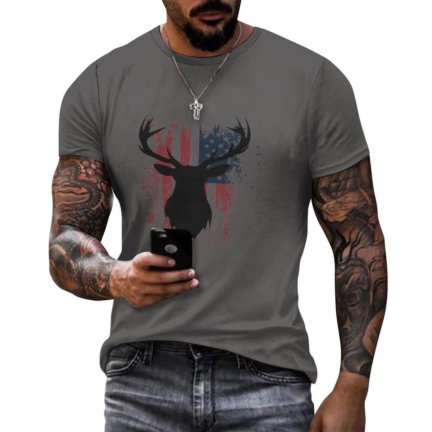 NAVARCH American Flag Shirt for Men Short Sleeve Crewneck Casual Stylish Summer Shirts Graphic Skull Print T-Shirt Tops