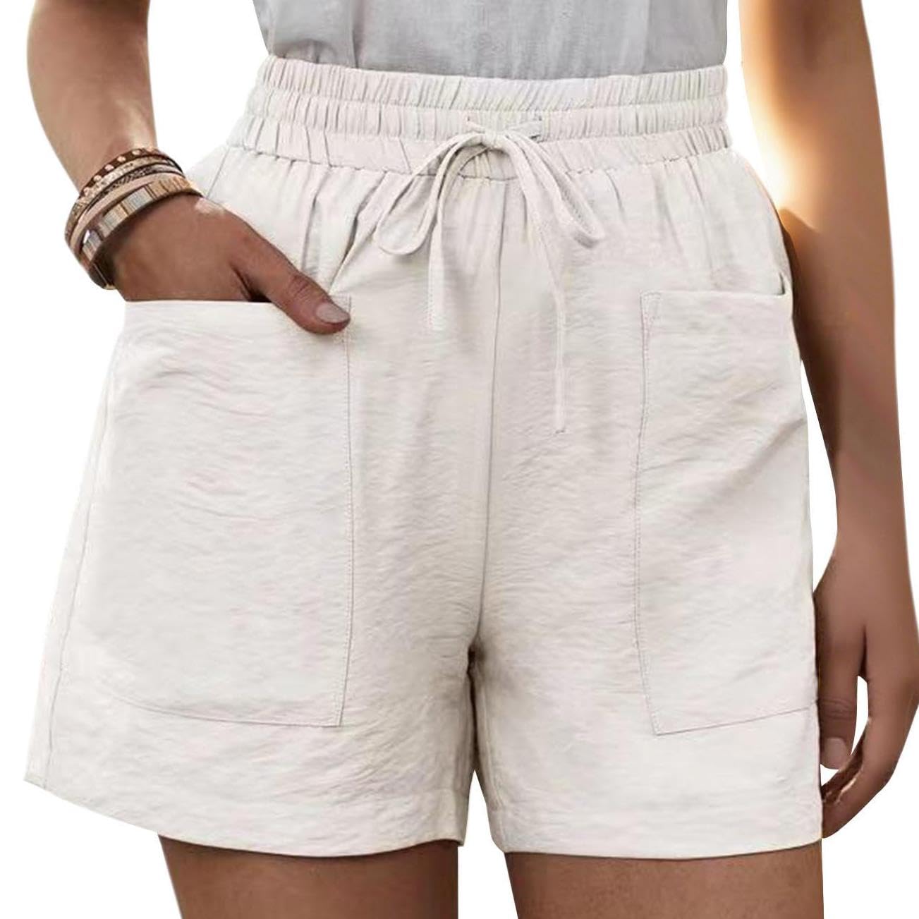 GYMDOG Drawstring Shorts for Women Plus Size Summer Casual Lightweight Elastic Waist Shorts with Pockets