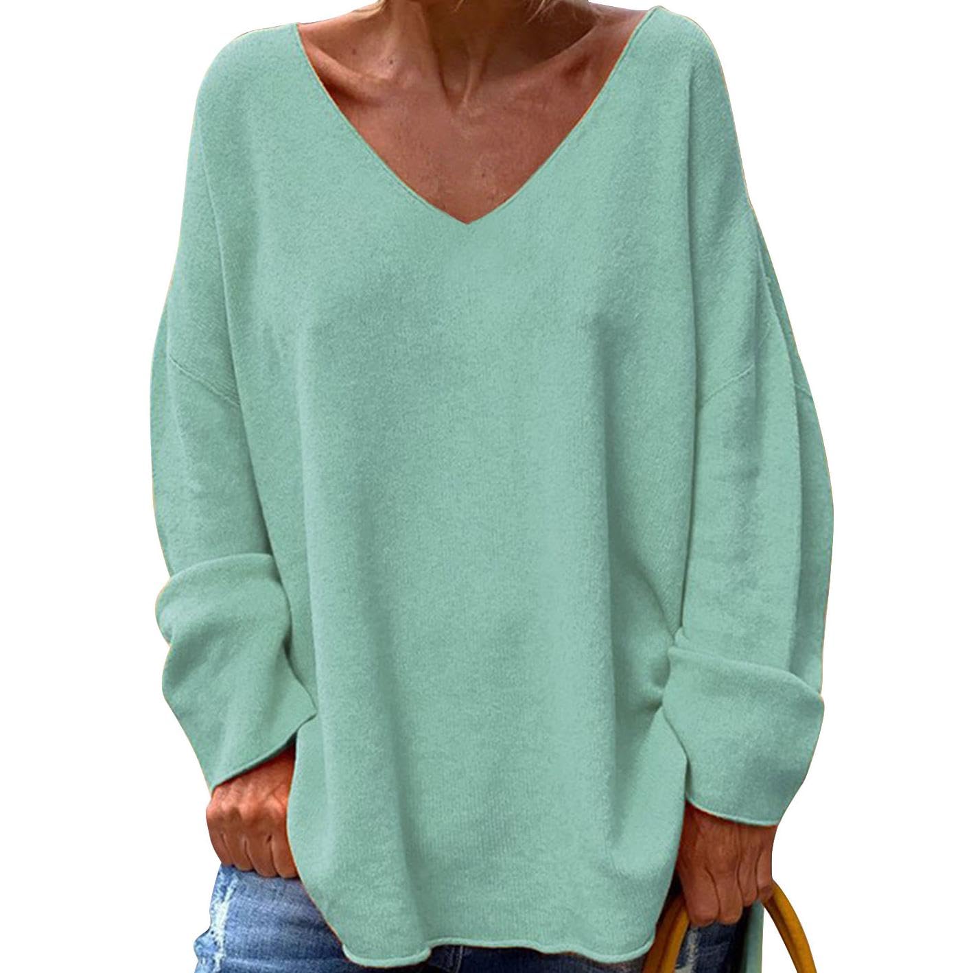 GYMDOG Women Long Sleeve Shirts V Neck Casual and Fishion Solid Color Oversize Tops Basic Tee