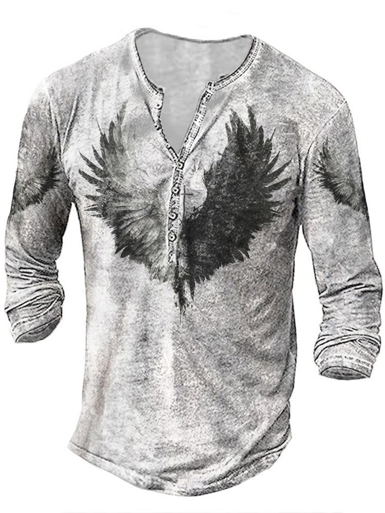 JiffPom Mens Henley Shirts Christian Shirt Jesus Cross Retro Long Sleeve Casual Button Down Washed T-Shirts Boy's Tops