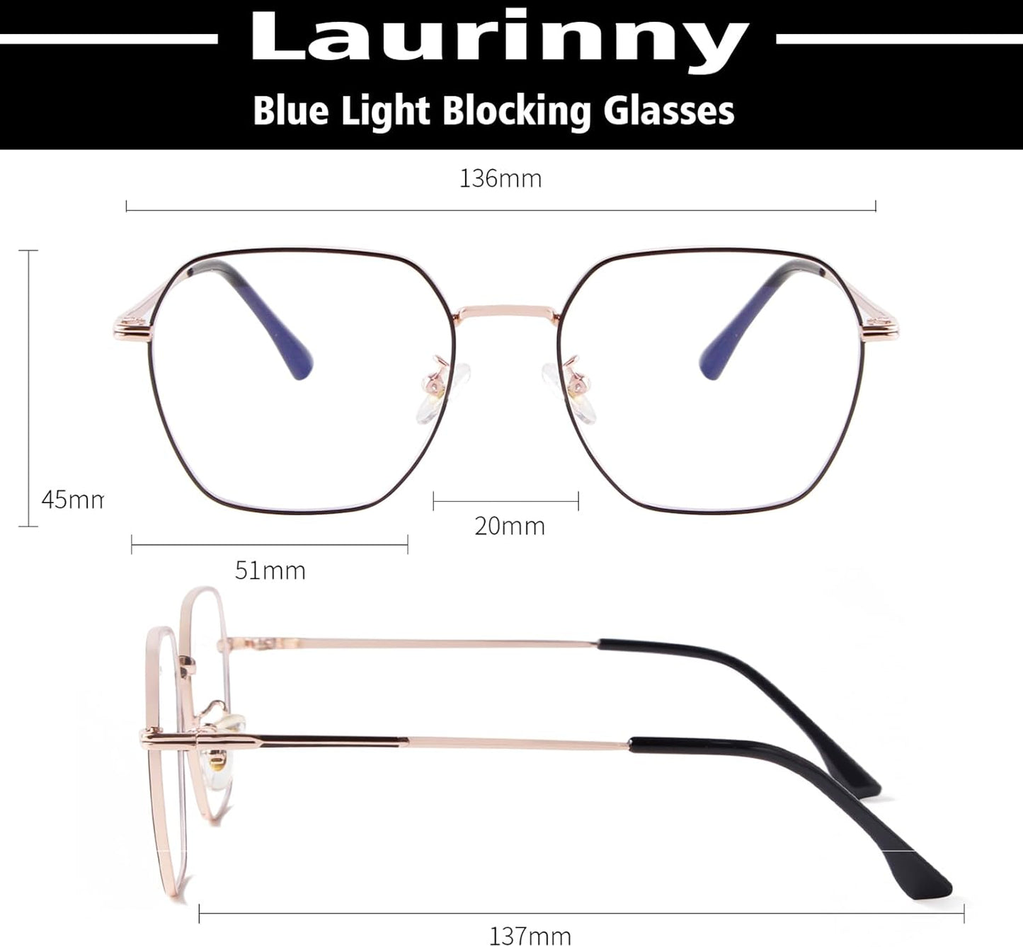Embryform Blue Light Blocking Glasses Retro Hexagonal Metal Frame Gaming Glasses Anti Glare Glasses