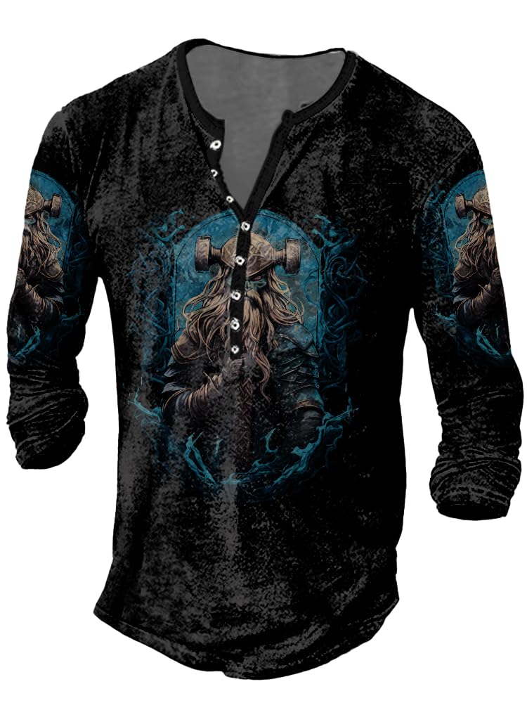 JiffPom Mens Henley Shirts Christian Shirt Jesus Cross Retro Long Sleeve Casual Button Down Washed T-Shirts Boy's Tops
