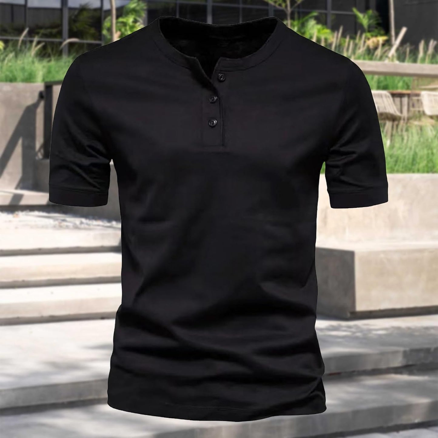 GYMTSL Mens Muscle Slim Henley Shirts Short Sleeve Solid Basic T-Shirt Gym Casual Workout Athletic Shirt Lightweight Tops
