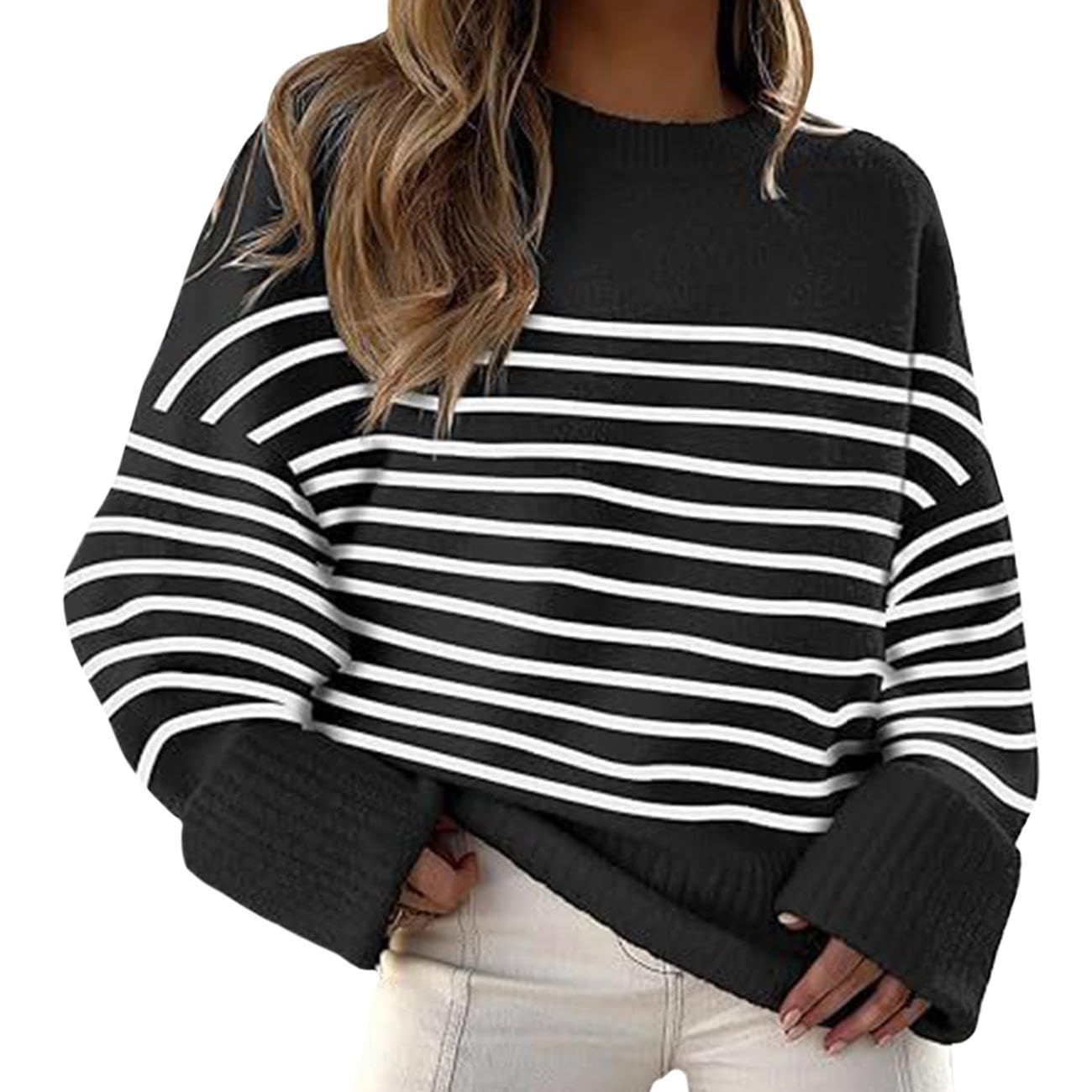 GYMTANK Sweater for Women 2025 Fall Winter Solid Crew Neck Long Sleeve Casual Loose Pullover Oversize Chunky Sweater