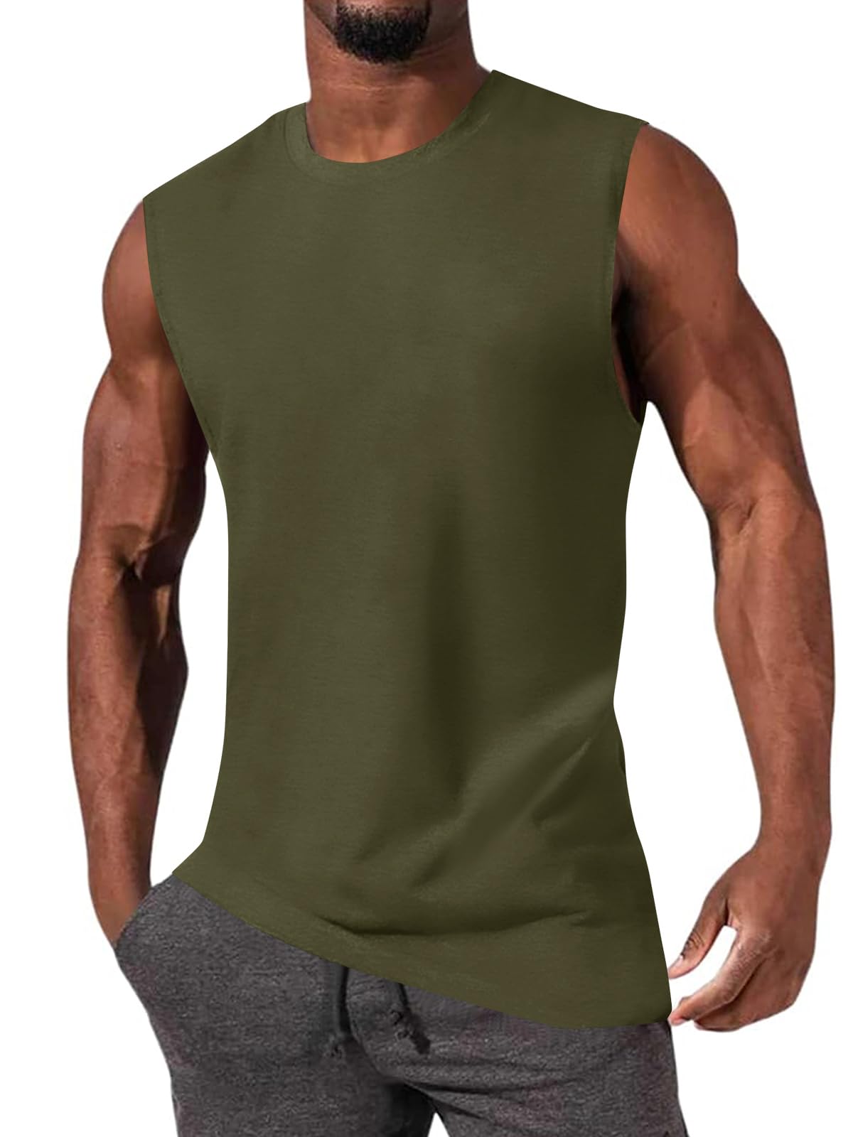 JiffPom Mens Gym Workout Sleeveless T-Shirts Casual Tank Tops Muscle Cut Off Shirts
